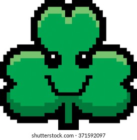 An illustration of a shamrock smiling in an 8-bit cartoon style.
