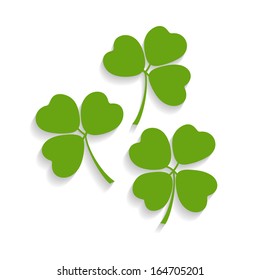 Illustration of shamrocks and the four leaf clover with shadow isolated on background
