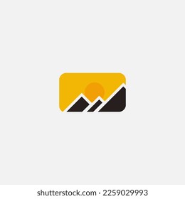 illustration of the shape of the camera combined with the view of the mountains in the evening. perfect for app icons and design additions to templates. simple and simple vector.