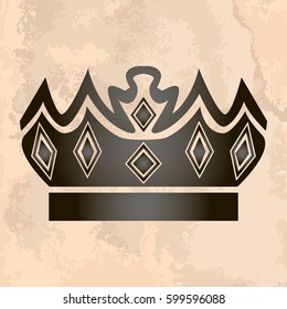 Illustration with shape of crown on vintage paper. Tattoo design element. Heraldry and logo concept art.