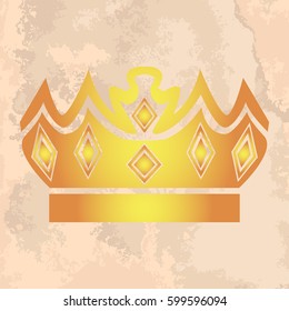Illustration with shape of crown on vintage paper. Tattoo design element. Heraldry and logo concept art.