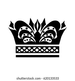Illustration with shape of crown. Tattoo design element. Heraldry and logo concept art.