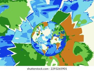 Ilustración de la forma de la tierra, con patrones coloridos 