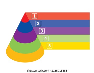 Illustration in Form einer dreidimensionalen fünfstufigen kegelförmigen Pyramide. Infografiken für Unternehmen.