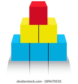 Illustration shapes of cubes with shadow and reflection on white background 