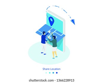 Illustration Share Location concept, A man is using a smartphone, Can be used for landing page web, onboarding mobile apps, banner, vector-illustration.