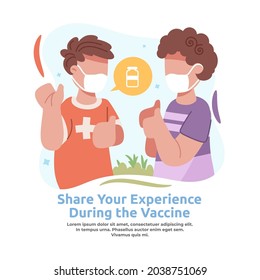 illustration of sharing vaccine experience with friends 