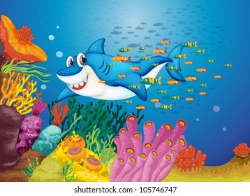 illustration of shark fish in deep blue sea