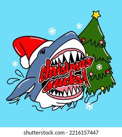 ILLUSTRATION SHARK HATES CHRISTMAS AND TEXT