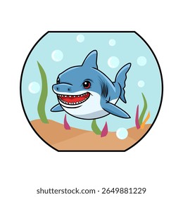 illustration of shark in a jar aquarium