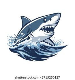 Ilustración de un tiburón saltando desde la superficie del agua