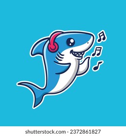 logotipo de tiburón ilustrativo con fondo azul y blanco bueno para el logo y la educación del juego
