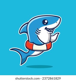 logotipo de tiburón ilustrativo con fondo azul y blanco bueno para el logo y la educación del juego
