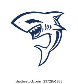 illustration shark logo with blue background and white good for game logo and education