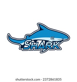 illustration shark logo with blue background and white good for game logo and education