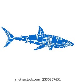 Illustration of shark made of plastic waste icon vector illustration. Suitable for anti-sea pollution campaigns.
