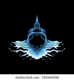 Illustration of a shark skull on water surface