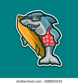 Illustration of Shark with surfing board