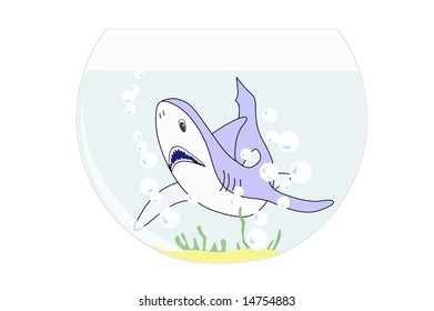 Illustration of a shark swimming in a fish bowl