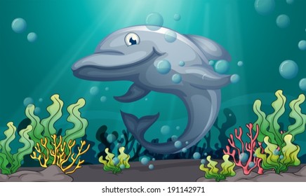 Illustration of a shark under the sea