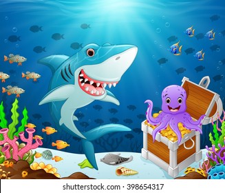 illustration of shark under the sea