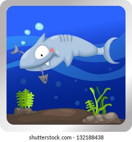 Illustration of a shark underwater background vector