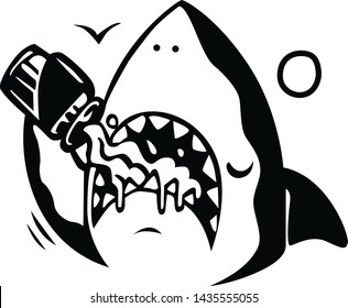 illustration of shark with wine flat design
