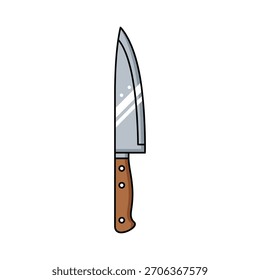 Ilustração de uma faca de cozinha afiada com um punho de madeira