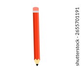 Illustration of a sharp red pencil standing upright on a white background, studio shot