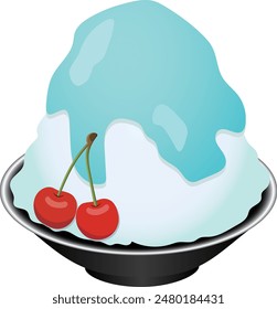 Illustration of shaved ice and cherries with plenty of ramune syrup