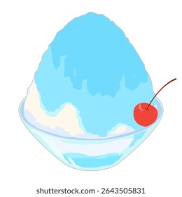 Illustration of shaved ice in a glass bowl with blue Hawaii syrup, no line colour