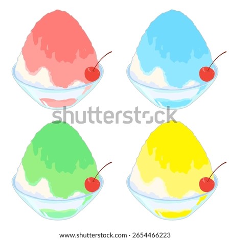 Illustration of shaved ice in a simple glass bowl, set of 4, colour, no line