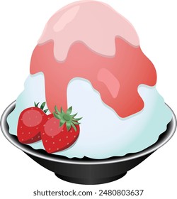 Ilustración de hielo afeitado y fresas con mucho jarabe de fresa