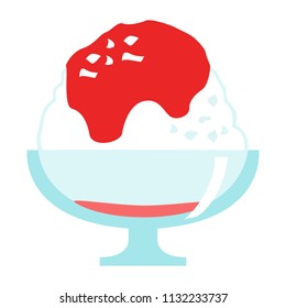 Illustration of shaved ice with strawberry red syrup.