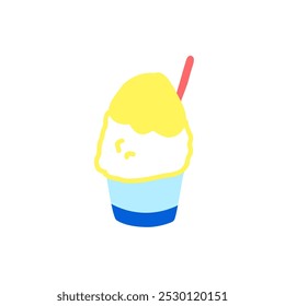 Illustration of a shaved ice with yellow syrup. Easy to edit with vector data.