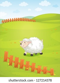illustration of a sheep in a beautiful nature
