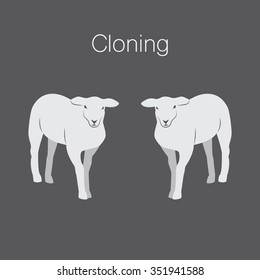 Illustration Of Sheep And Clone Of Sheep On Dark Background