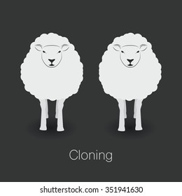 Illustration Of Sheep And Clone Of Sheep On Dark Background