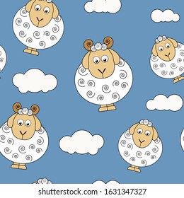 Illustration of a sheep in the clouds pattern