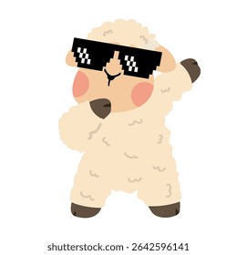 Illustration of Sheep Dabbing with Pixel Sunglasses cartoon