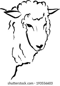 Illustration of sheep drawn in India ink