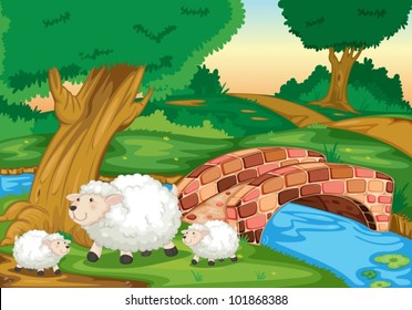 Illustration of sheep in field