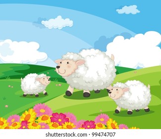 Illustration of sheep in field