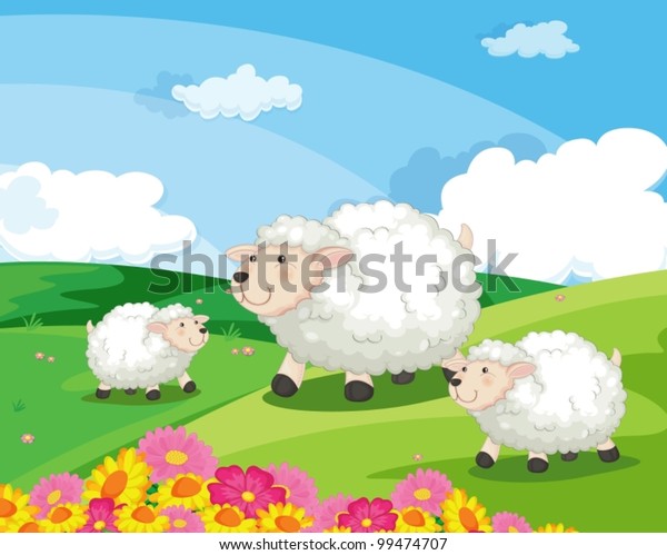 Illustration Sheep Field Stock Vector (Royalty Free) 99474707 ...