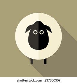 Illustration of Sheep Flat Icon over Brown