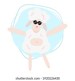 Ilustración de una oveja con gafas. Gráficos vectoriales.
