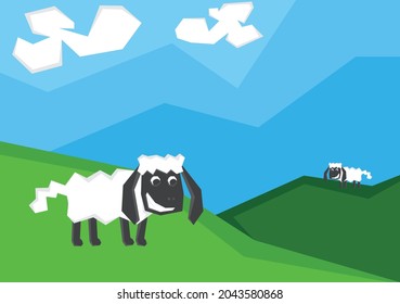 An illustration of sheep in the green field