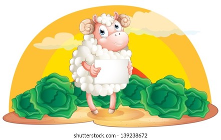 Illustration of a sheep holding an empty signboard on a white background