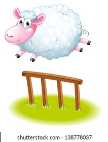 Illustration of a sheep jumping on a white background