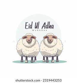Illustration of sheep with Mosque and man and goat, Eid-Al-Adha celebration, Eid-Al-Adha Mubarak 